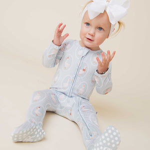 Baby Kids Bamboo Pajamas — Goose on the Loose Footie — Image 1