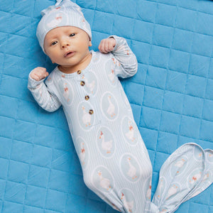 Baby Kids Bamboo Pajamas — Goose on the Loose Knotted Gown & Beanie Set — Image 1