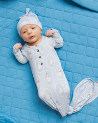 Baby Kids Bamboo Pajamas — Goose on the Loose Knotted Gown & Beanie Set — Image 1