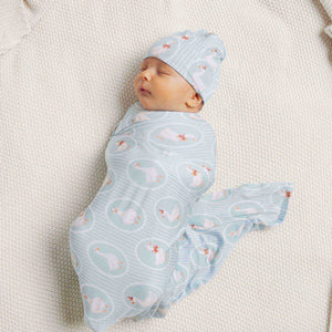 Baby Kids Bamboo Pajamas — Goose on the Loose Swaddle & Beanie Set — Image 1