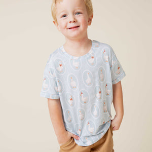 Baby Kids Bamboo Pajamas — Goose on the Loose T-Shirt — Image 1