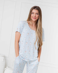 Baby Kids Bamboo Pajamas — Goose on the Loose Women's Short Sleeve T-Shirt — Image 1