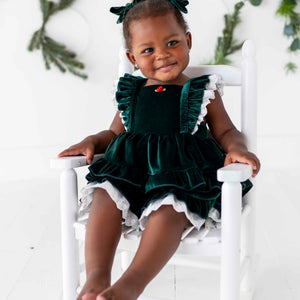 Bums & Roses - Baby & Kids Bamboo Pajamas - Emerald Velvet Tiered Dress - Image 1