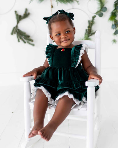 Bums & Roses - Baby & Kids Bamboo Pajamas - Emerald Velvet Tiered Dress - Image 1