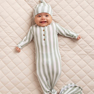 Baby Kids Bamboo Pajamas — Grow With The Flow Knotted Gown & Beanie Set — Image 1