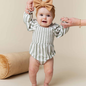 Baby Kids Bamboo Pajamas — Grow With The Flow Smocked Bubble Romper — Image 1