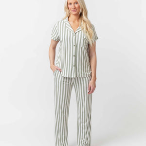 Baby Kids Bamboo Pajamas — Grow With The Flow Women's Short Sleeve Collar Shirt & Pants Pajama Set — Image 1