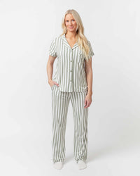 Baby Kids Bamboo Pajamas — Grow With The Flow Women's Short Sleeve Collar Shirt & Pants Pajama Set — Image 1