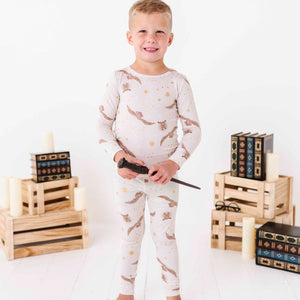 Baby Kids Bamboo Pajamas — Harry Potter™ Hedwig’s Flight Two-Piece Fold Over Waistband Pajama Set — Image 1