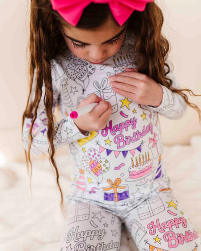 Baby Kids Bamboo Pajamas — Colorable Birthday Long Sleeve Two-Piece Pajama Set — Image 1