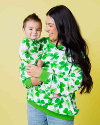 Baby Kids Bamboo Pajamas — Happy Go Lucky Adult Unisex Crew Neck Sweatshirt — Image 1