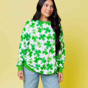 Baby Kids Bamboo Pajamas — Happy Go Lucky Adult Unisex Crew Neck Sweatshirt — Image 1