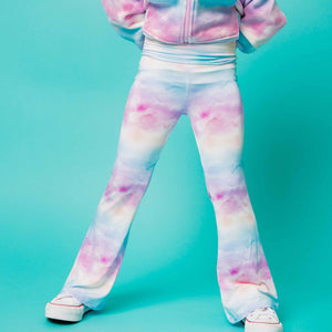 Baby Kids Bamboo Pajamas — Head In the Pastels Girls Foldover Flares — Image 1