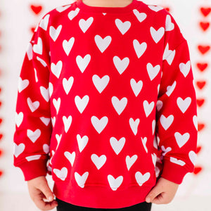 Baby Kids Bamboo Pajamas — Heart Beet Crew Neck Sweatshirt — Image 1