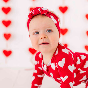 Baby Kids Bamboo Pajamas — Heart Beet Headwrap — Image 1