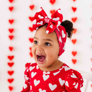 Baby Kids Bamboo Pajamas — Heart Beet Biggie Bow — Image 1