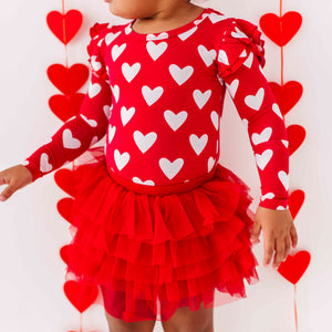 Bums & Roses - Baby & Kids Bamboo Pajamas - Heart Beet Top + Tulle Skort Set - Image 1