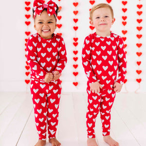 Baby Kids Bamboo Pajamas — Heart Beet Two-Piece Pajama Set — Image 1