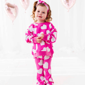 Bums & Roses - Baby & Kids Bamboo Pajamas - Heart It All Before Crew Neck & Bell Bottoms Set - Image 1