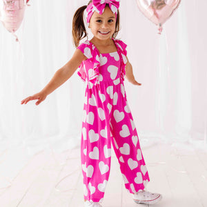 Baby Kids Bamboo Pajamas — Heart It All Before Flutter Sleeve Jumpsuit — Image 1