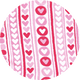 Pattern of pink and red hearts on a striped background