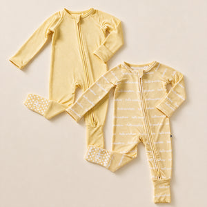 Baby Kids Bamboo Pajamas — Hello Sunshine + Ray of Cute Convertible Rompers Bundle — Image 1