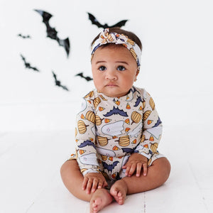 Baby Kids Bamboo Pajamas — Hide and Ghost Seek Long Sleeve Ruffle Dress — Image 1