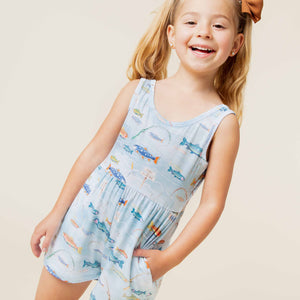 Baby Kids Bamboo Pajamas — Holy Carp Sleeveless Classic Girls Romper — Image 1