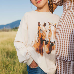 Baby Kids Bamboo Pajamas — Horses Graphic Crew Neck Sweatshirt — Image 1
