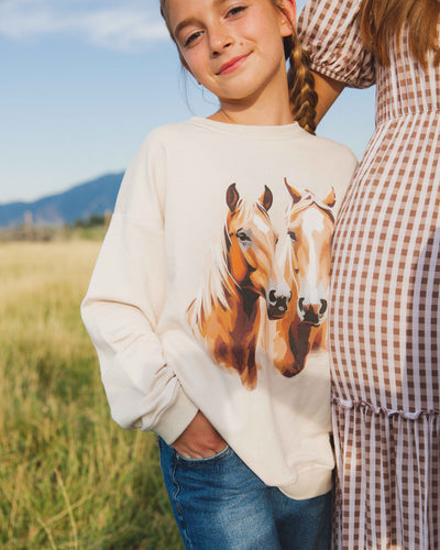 Baby Kids Bamboo Pajamas — Horses Graphic Crew Neck Sweatshirt — Image 1