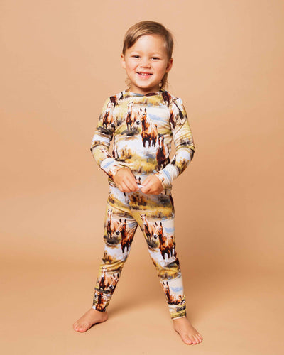 Baby Kids Bamboo Pajamas — Horse of Course Long Sleeve Pajama Set — Image 1