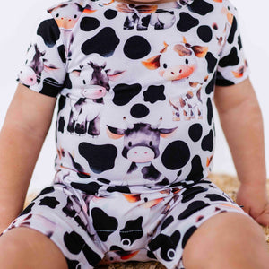 Baby Kids Bamboo Pajamas — In a Good Moo-D Shortie Romper — Image 1