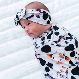 Baby Kids Bamboo Pajamas — In a Good Moo-D Swaddle Headwrap Set — Image 1