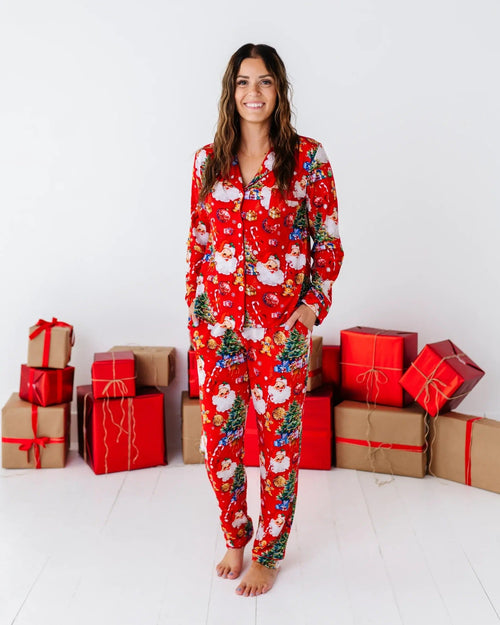 Baby Kids Bamboo Pajamas — In The Nick Of Time Women's Long Sleeve Collar Shirt & Pants Pajama Set — Image 11