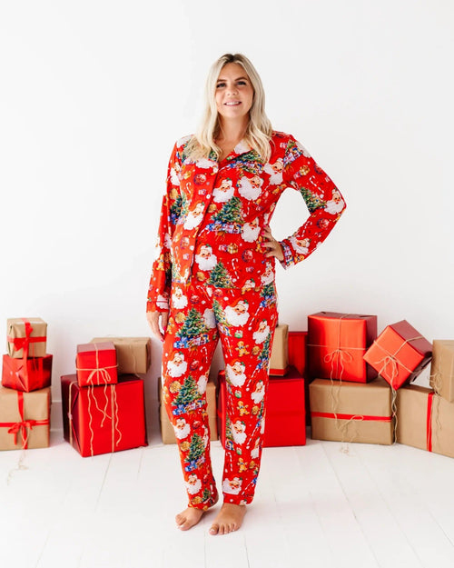 Baby Kids Bamboo Pajamas — In The Nick Of Time Women's Long Sleeve Collar Shirt & Pants Pajama Set — Image 15