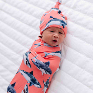 Baby Kids Bamboo Pajamas — Jaws Dropping Swaddle Beanie Set — Image 1