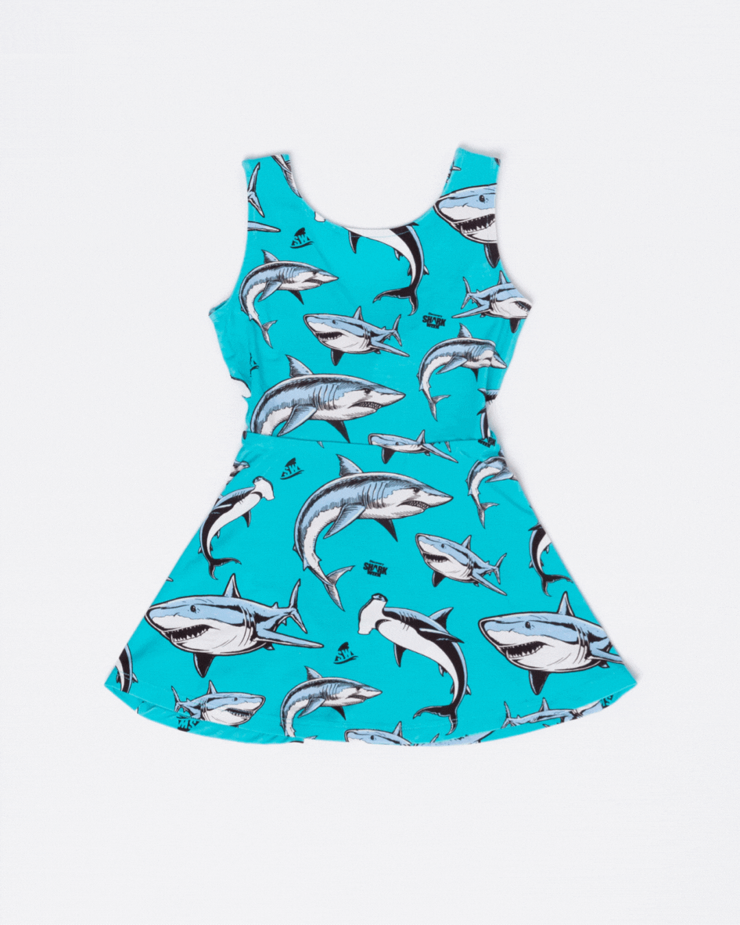 Bums & Roses Shark Week Jaws & Effect Sleeveless Twistback Dress, Hypoallergenic Antibacterial Bamboo Fabric, 12 - 18 Months