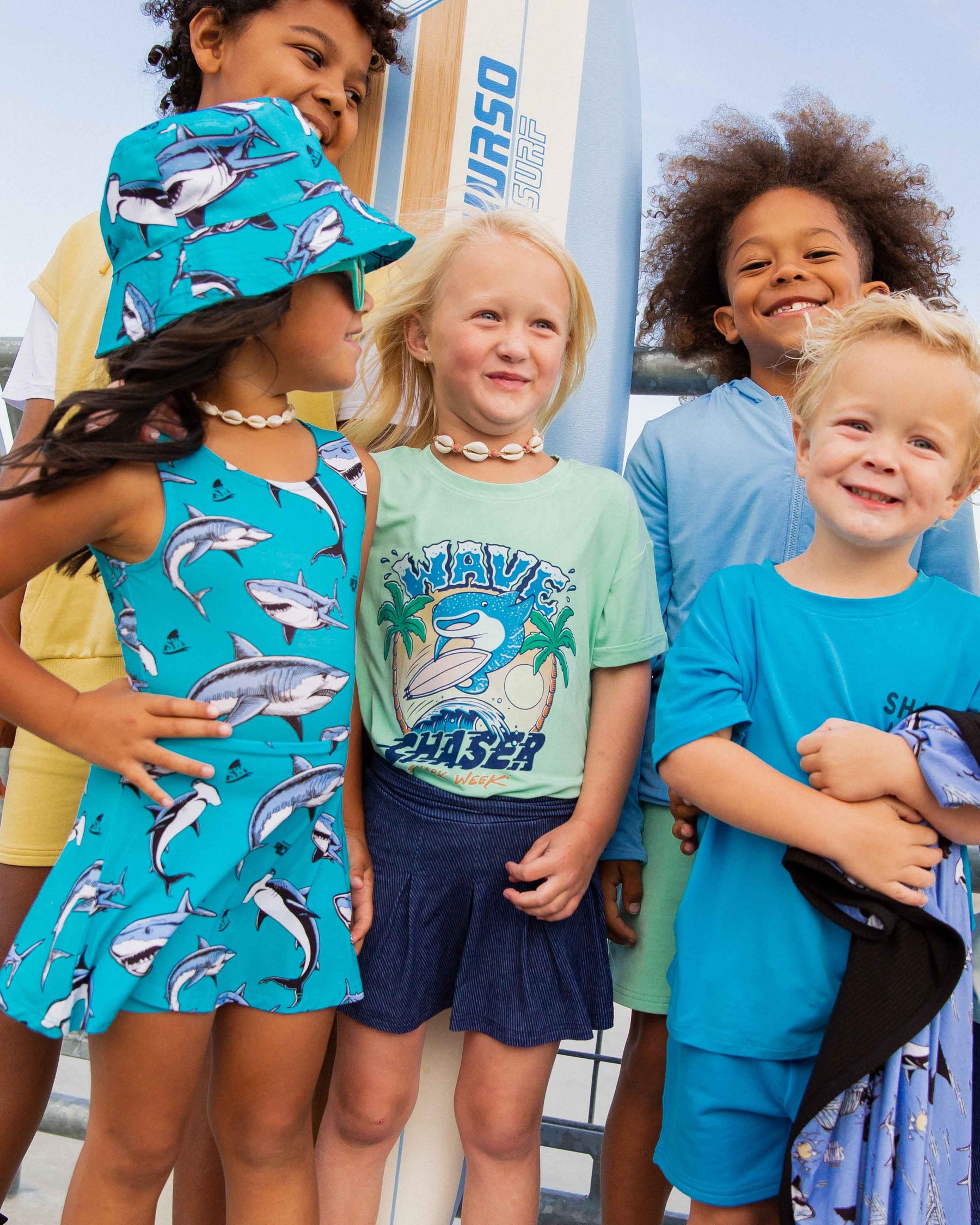 Baby Kids Bamboo Pajamas — Shark Week™ Jaws & Effect Sleeveless Twistback Dress — Image 10