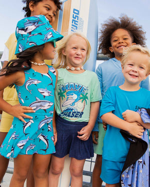 Baby Kids Bamboo Pajamas — Shark Week™ Jaws & Effect Sleeveless Twistback Dress — Image 10