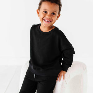 Baby Kids Bamboo Pajamas — Kids Wide Leg Jogger Set - Black — Image 1