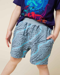 Baby Kids Bamboo Pajamas — Jurassic World™ Blue Dinosaur Pull-On Shorts — Image 1