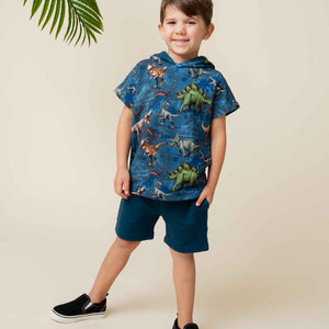 Baby Kids Bamboo Pajamas — Jurassic World™ Short Sleeve Hooded Sweatshirt & Shorts Set — Image 1