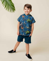 Baby Kids Bamboo Pajamas — Jurassic World™ Short Sleeve Hooded Sweatshirt & Shorts Set — Image 1