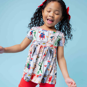 Baby Kids Bamboo Pajamas — Justice League™ Short Sleeve Empire Waist Top & Shorts Set — Image 1
