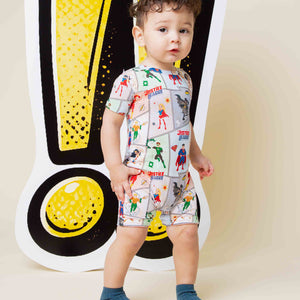 Baby Kids Bamboo Pajamas — Justice League™ Shortie Romper — Image 1