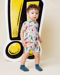 Baby Kids Bamboo Pajamas — Justice League™ Shortie Romper — Image 1