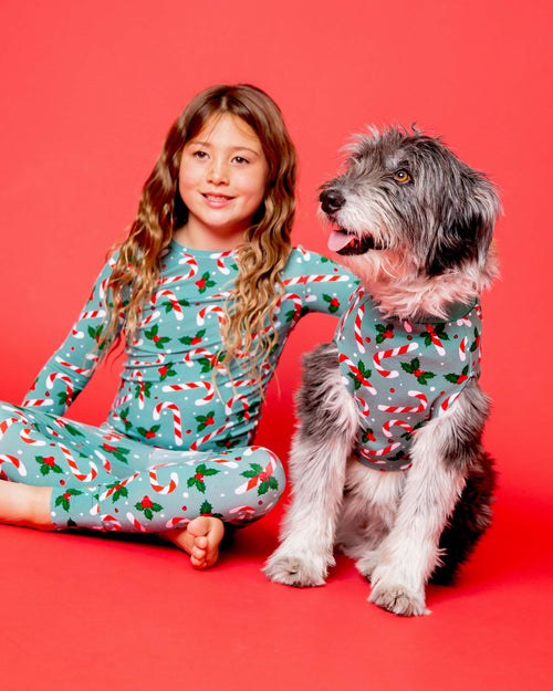 Baby Kids Bamboo Pajamas — Candy Cane Lane Dog Sweater — Image 3