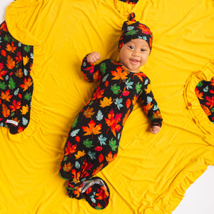 Baby Kids Bamboo Pajamas — Fallow The Leader Knotted Gown & Beanie Set — Image 1