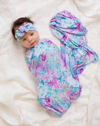 Baby Kids Bamboo Pajamas — Lei'd Back Swaddle & Headwrap Set — Image 1