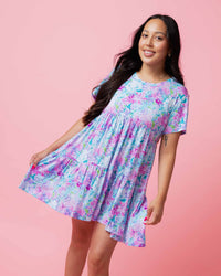 Baby Kids Bamboo Pajamas — Lei'd Back Women's Short Sleeve Mini Dress — Image 1